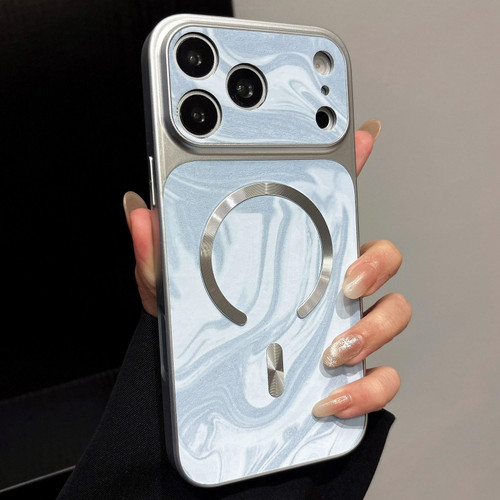 iPhone 18 Pro Water Ripple PC Magnetic Vegan Leather Phone Case - Blue