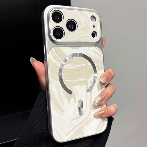 iPhone 18 Pro Water Ripple PC Magnetic Vegan Leather Phone Case - White