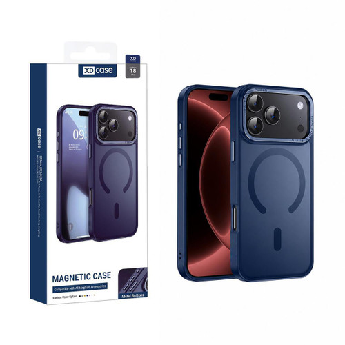 iPhone 18 Pro XDcase Metal Lens Frame Skin Feel Magnetic Phone Case - Dark Blue