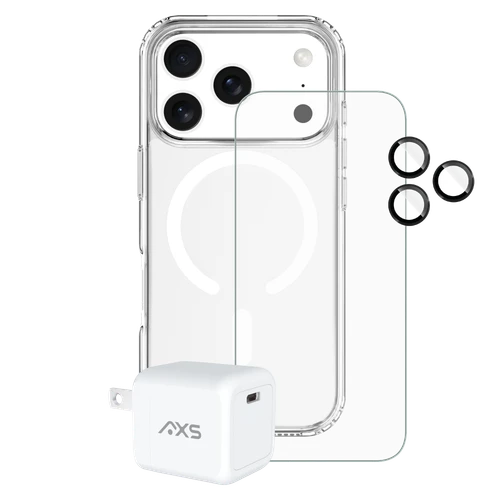 Axs - Essential 4 In 1 Bundle Includes Ultra Clear Magsafe Case / Wall Charger 30w / Screen Protector for Apple iPhone 18 Pro Max / 17 Pro Max - Clear