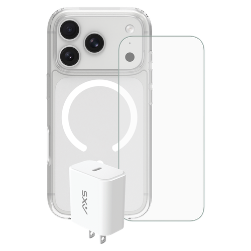 Axs - Essential Bundle Includes Ultra Clear Case / Wall Charger 30w / Screen Protector for Apple iPhone 18 Pro / 17 Pro - Clear