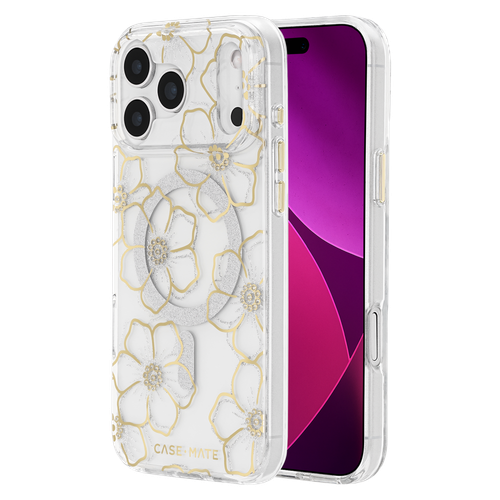 Case-mate - Floral Gems Magsafe Case for Apple iPhone 18 Pro / 17 Pro - Gold