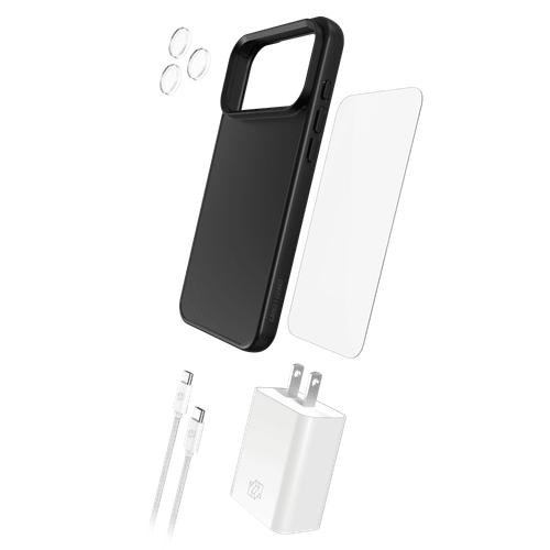 Gadget Guard - 5 In 1 Bundle Includes Case / Camera Lens Protector / Glass Screen Protector / 30w Charging Block / Cable for Apple iPhone 18 Pro Max - Black