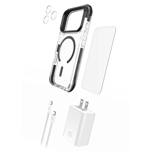 Gadget Guard - 5 In 1 Total Bundle Plus Includes Total Guard Case / 150 Guardplus Camera Lens Protector / 150 Guardplus Screen Protector / 30w Charging Block / Cable for Apple iPhone 18 Pro Max - Black and Clear