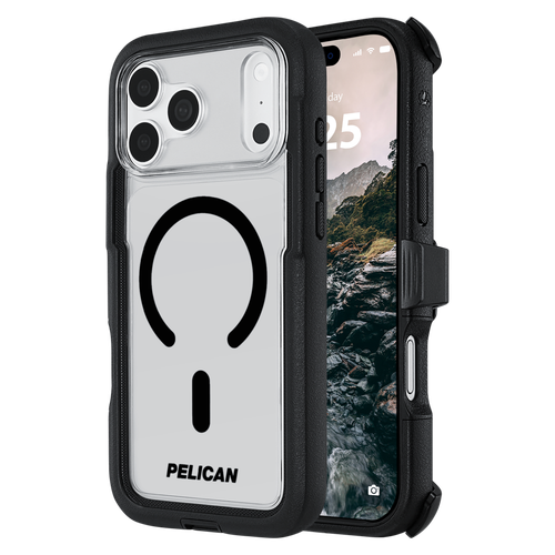 Pelican - Voyager Magsafe Case with Holster for Apple iPhone 18 Pro Max / 17 Pro Max - Black and Clear