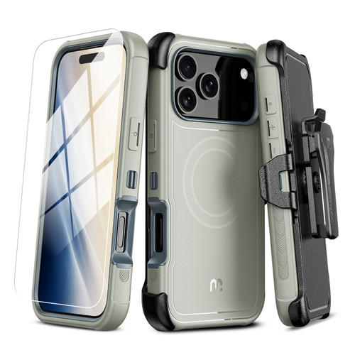 MyBat Pro Maverick Series MagSafe Case w/ Holster and Tempered Glass for Apple iPhone 18 Pro Max / 17 Pro Max - Grey