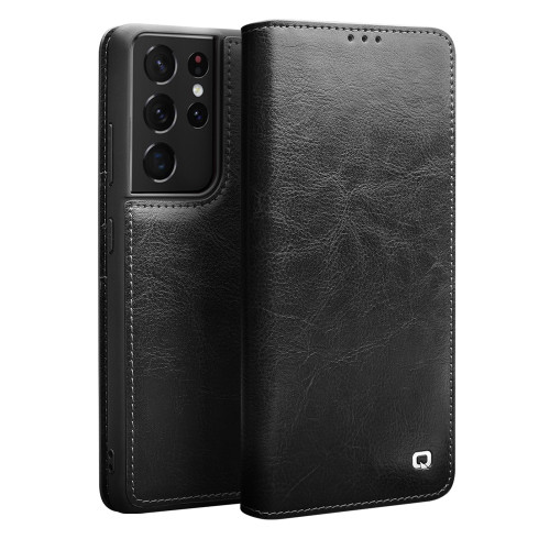 QIALINO - Galaxy S21 Ultra 5G Genuine Leather Phone Case - Black