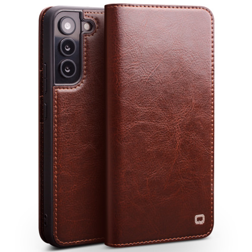 QIALINO - Galaxy S22+ 5G Genuine Leather Phone Case - Brown