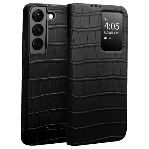 QIALINO - Galaxy S22+ 5G Crocodile Pattern Genuine Leather Phone Case - Black