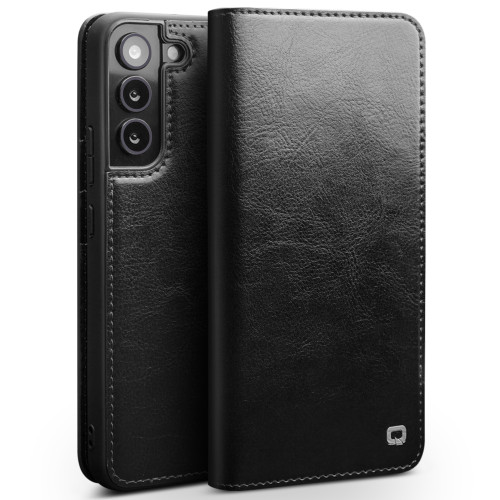 QIALINO - Galaxy S22+ 5G Genuine Leather Phone Case - Black