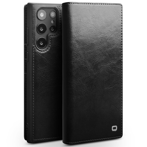 QIALINO - Galaxy S22 Ultra 5G Genuine Leather Phone Case - Black