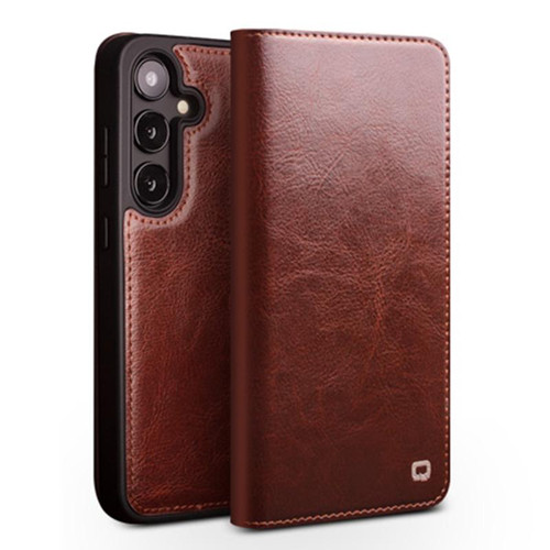 QIALINO - Galaxy S25 5G Genuine Leather Phone Case - Brown