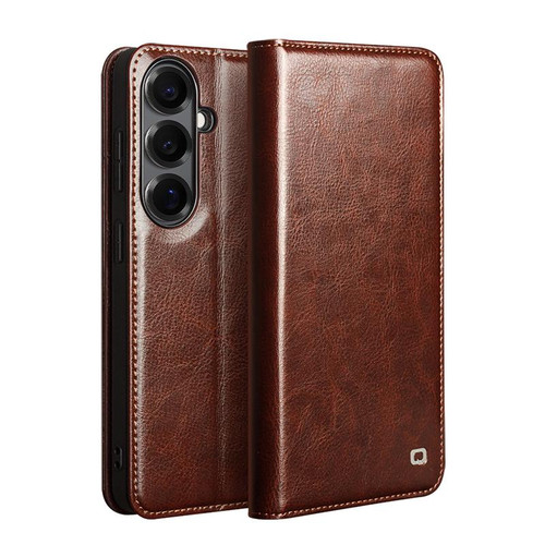 QIALINO - Galaxy S26 5G Genuine Leather Phone Case - Brown