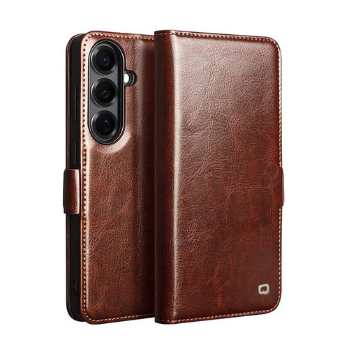 QIALINO - Galaxy S26+ 5G Classic 103 Buckle Genuine Leather Phone Case - Brown