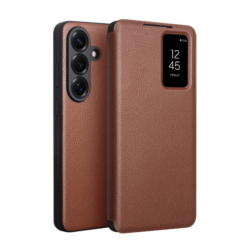 QIALINO - Galaxy S26+ 5G Magnetic Genuine Leather Phone Case - Brown
