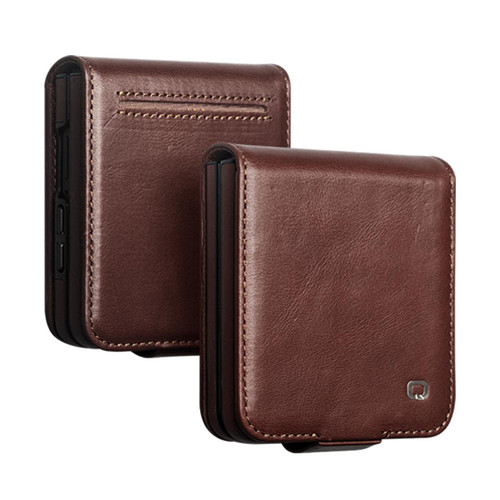 QIALINO - Galaxy Z Flip8 5G Vintage Calfskin Genuine Leather Phone Case - Dark Brown