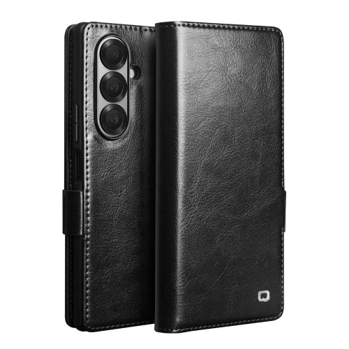 QIALINO - Galaxy Z Fold7 5G Classic 103 Buckle Genuine Leather Phone Case - Black