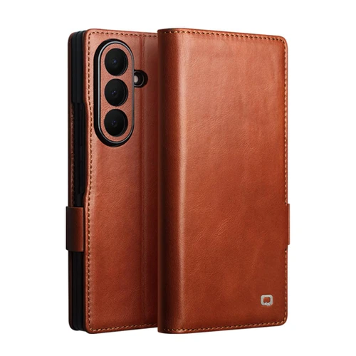 QIALINO - Galaxy Z Fold8 Ultra 5G Vintage Calfskin Genuine Leather Phone Case - Light Brown