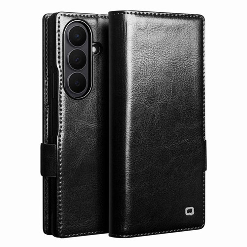 QIALINO - Galaxy Z Fold8 Ultra 5G Classic 103 Buckle Genuine Leather Phone Case - Black