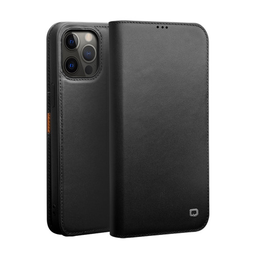 QIALINO - iPhone 12 Pro Max Business Horizontal Flip Leather Case with Holder & Card Slots & Wallet - Black