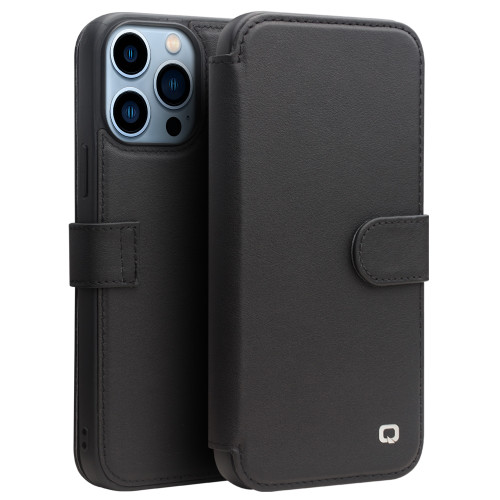 QIALINO - iPhone 13 Pro Max Magnetic Buckle Phone Leather Case with Card Slot - Black