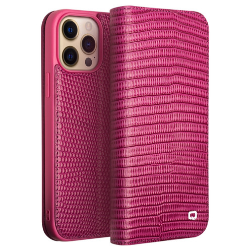 QIALINO - iPhone 13 Pro Max Small Crocodile Texture Horizontal Flip Leather Case with Holder & Card Slots & Wallet - Rose Red