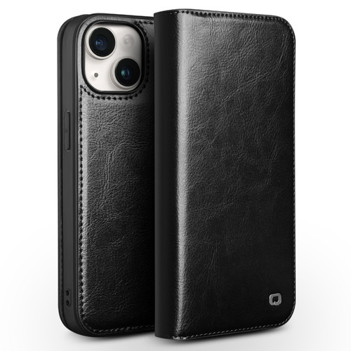 QIALINO - iPhone 15 Classic Genuine Leather Phone Case - Black
