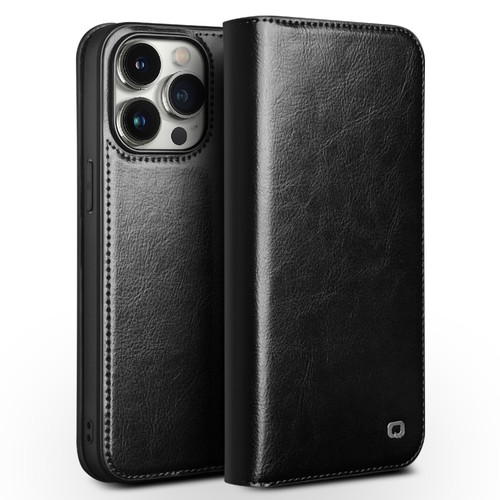 QIALINO - iPhone 15 Pro Classic Genuine Leather Phone Case - Black