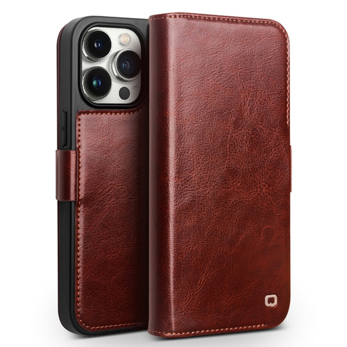 QIALINO - iPhone 15 Pro Max Classic 103 Buckle Genuine Leather Phone Case - Brown