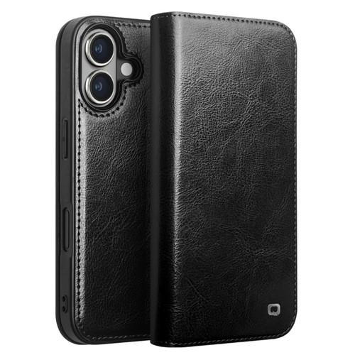 QIALINO - iPhone 16 Plus Classic Genuine Leather Phone Case - Black