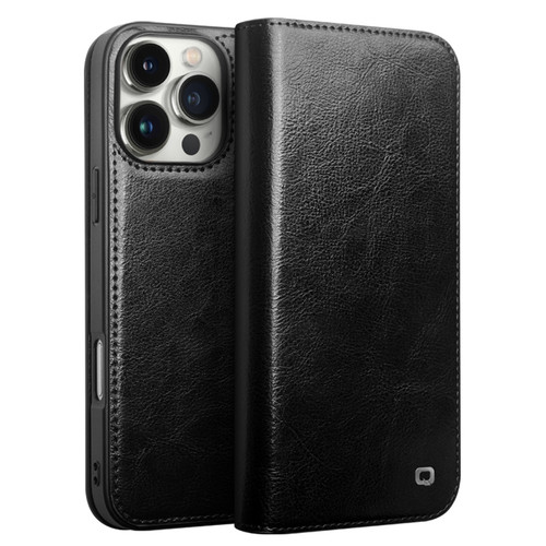 QIALINO - iPhone 16 Pro Classic Genuine Leather Phone Case - Black