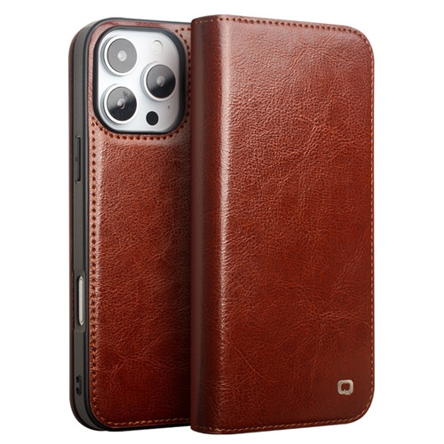 QIALINO - iPhone 16 Pro Max Classic Genuine Leather Phone Case - Brown