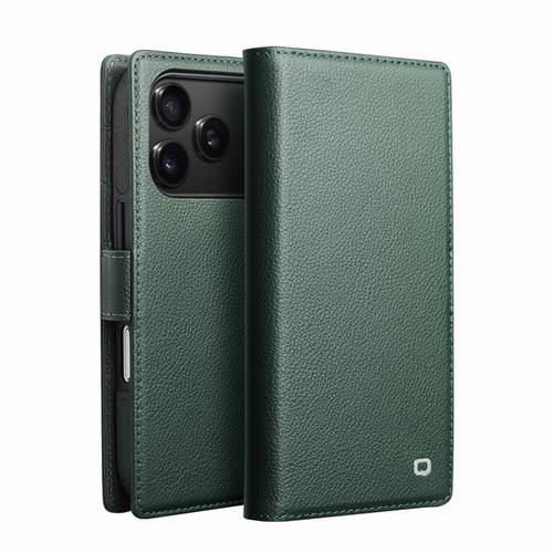 QIALINO - iPhone 18 Pro / 17 Pro Classics 3rd Genuine Leather Phone Case - Cyan