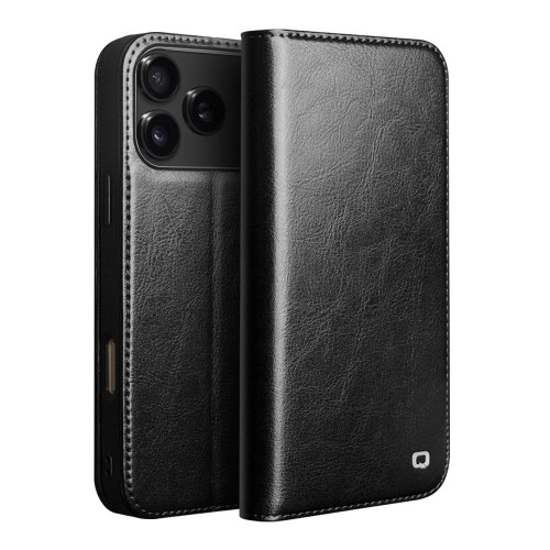 QIALINO - iPhone 18 Pro / 17 Pro Classic Genuine Leather Phone Case - Black