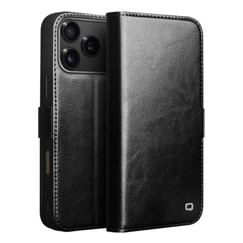 QIALINO - iPhone 18 Pro Max Classic 103 Buckle Genuine Leather Phone Case - Black