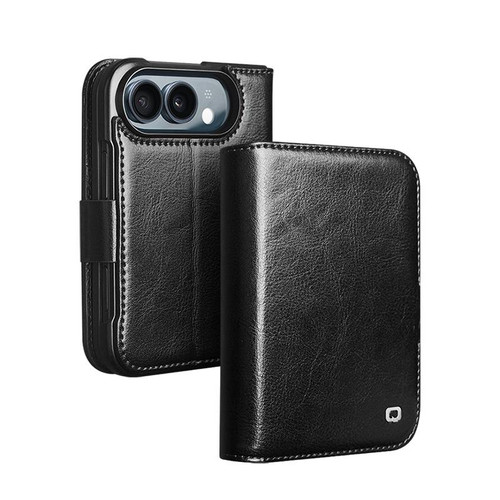 QIALINO - iPhone Duo Classic 103 Buckle Genuine Leather Phone Case - Black