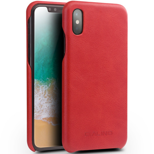 QIALINO - iPhone X / XS Shockproof Cowhide Leather Protective Case - Red