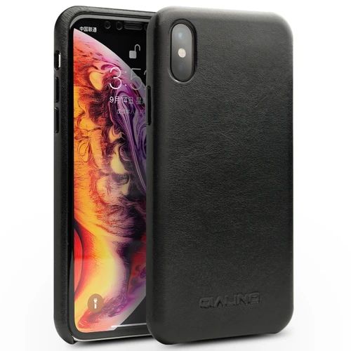 QIALINO - iPhone X / XS Shockproof Kangaroo Skin Leather Protective Case - Black