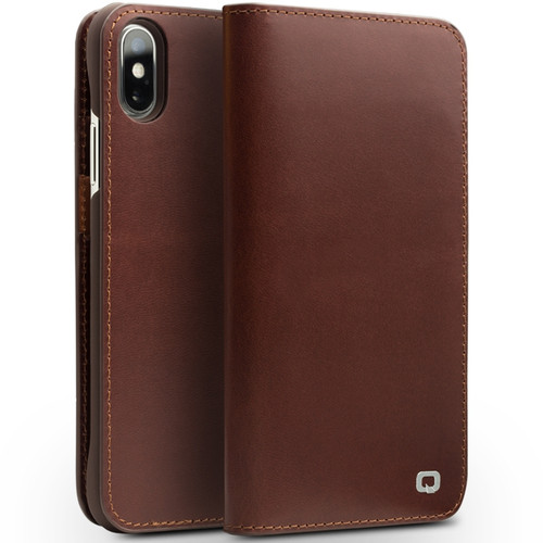 QIALINO - iPhone X / XS Crazy Horse Business Horizontal Flip Leather Case with Holder & Card Slots, Style:Without Buckle - Brown