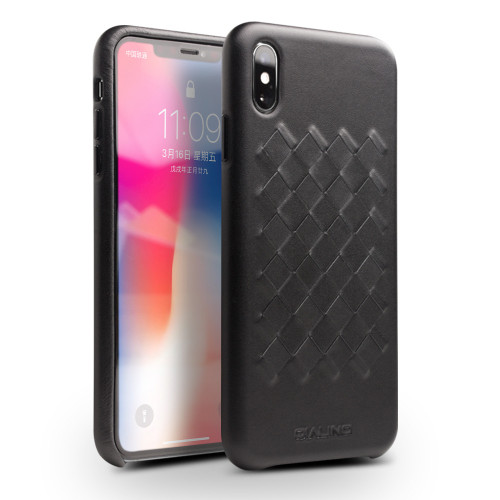 QIALINO - iPhone XS Shockproof Weave Cowhide Leather Protective Case - Black