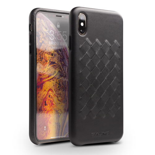 QIALINO - iPhone XS Max Shockproof Weave Cowhide Leather Protective Case - Black