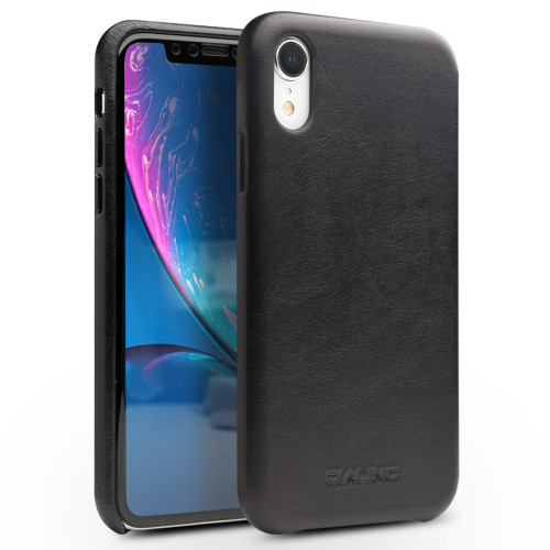 QIALINO - iPhone XR Shockproof Kangaroo Skin Leather Protective Case - Black