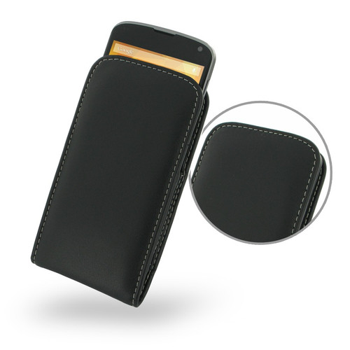 PDair Black Leather Vertical Pouch for Google Nexus 4