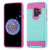 Asmyna Brushed Hybrid Protector Cover for Samsung Galaxy S9 - Teal Green / Hot Pink