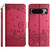 Google Pixel 8 Pro Cat Embossing Pattern Leather Phone Case with Lanyard - Red