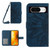 Google Pixel 8 Skin Feel Sun Flower Embossed Flip Leather Phone Case with Lanyard - Inky Blue