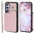 Samsung Galaxy A14 5G / 4G Grid Texture Card Bag Phone Case with Lanyard - Rose Gold