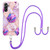 Samsung Galaxy A14 5G Electroplating IMD Splicing Dual-side Marble TPU Phone Case with Lanyard - Light Purple