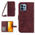 Motorola Edge+ 2023 HT04 Skin Feel Sun Flower Embossed Flip Leather Phone Case with Lanyard - Wine Red