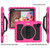 iPad Air 2022 / 2020 10.9 360 Degree Rotation PC + Silicone Shockproof Combination Case with Holder & Hand Grip Strap & Neck Strap & Pen Slot Holder - Hot Pink